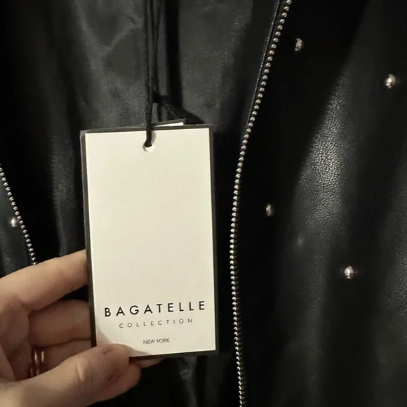 Bagatelle Silver-Studded Black FAUX Leather Jacket - Picture 4 of 5